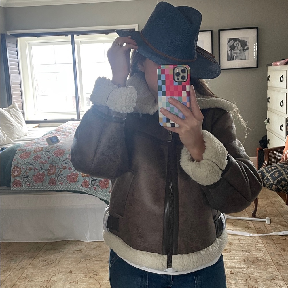 LOFT Brown and Cream Shearling Jacket